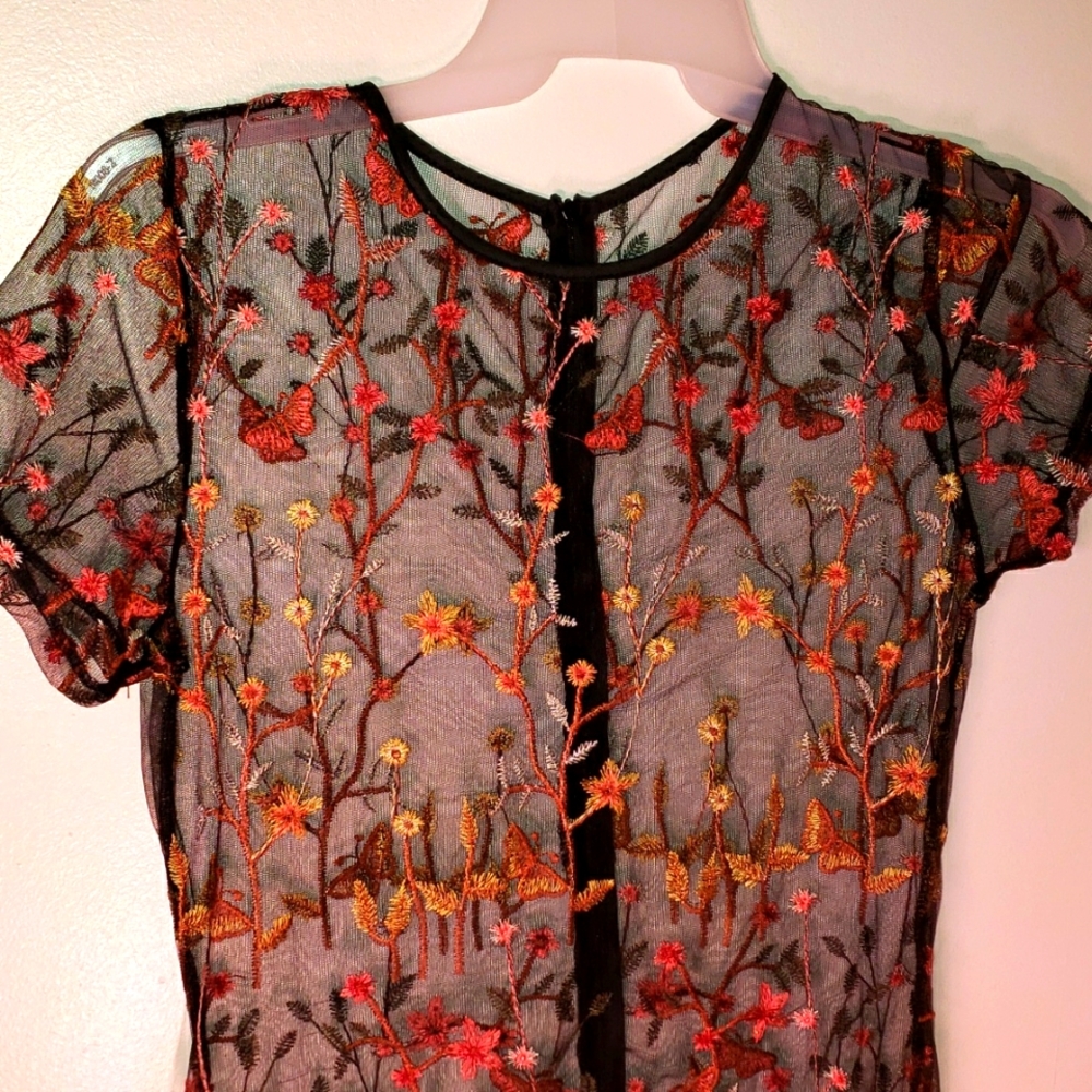 Sheer long floral dress black medium